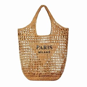 Paris Milano Crochet Beach Bag Tan With Black Letters 25"